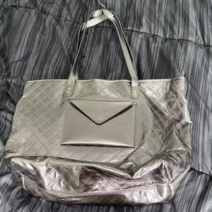 Elegant Silver Quilted Tote Bag